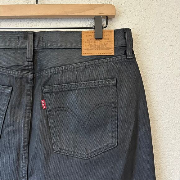 LEVI'S Icon Mini Skirt Black Denim Cotton Frayed Button Fly Goth NWT - Picture 4 of 10